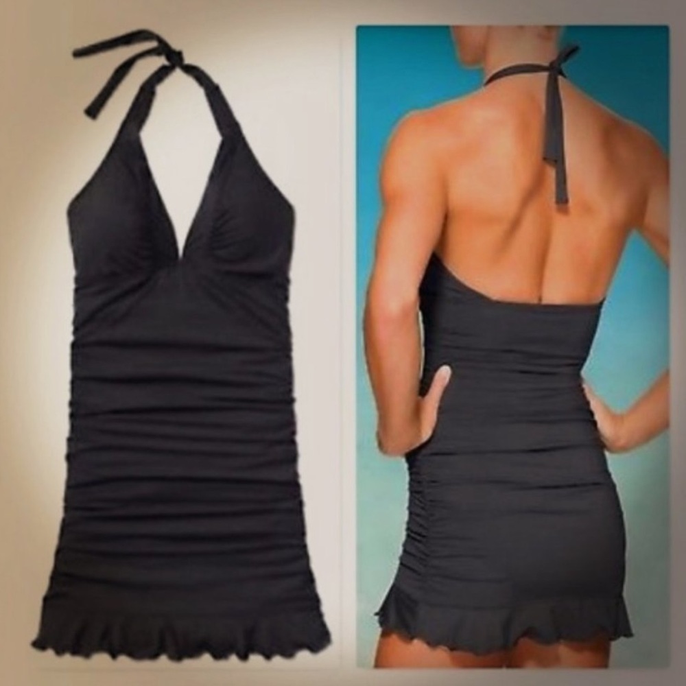 Athleta Black Halter One-Piece Swimsuit